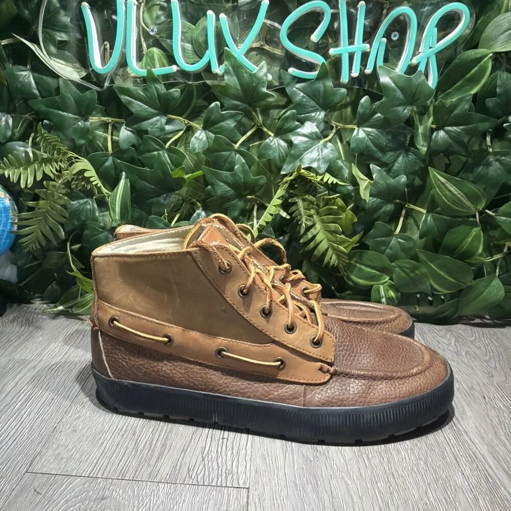 Polo Ralph Lauren Delmont Mens 11.5 Shoes Brown Leather Lace Up Ankle Boots Vtg